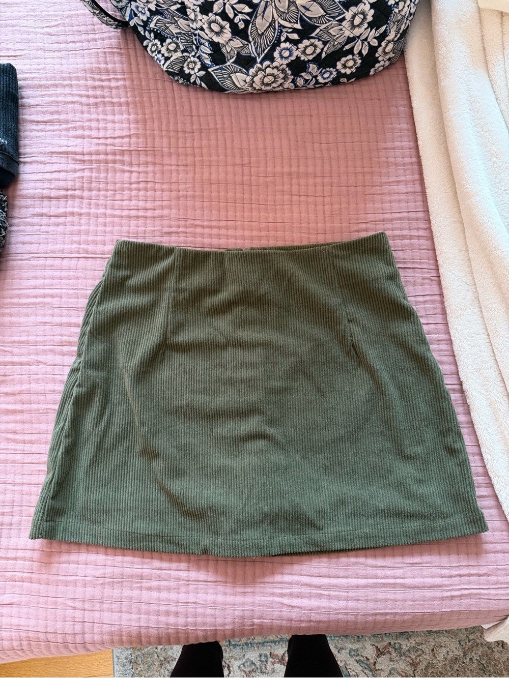 Olive Green Ribbed Mini Skirt - Women